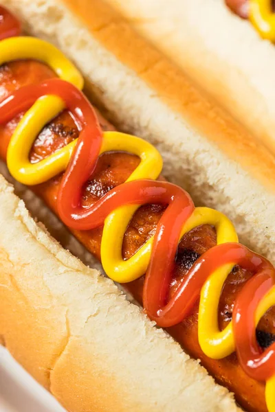 Homemade Hot Dog Ketchup Mustard Potato Chips — Photo