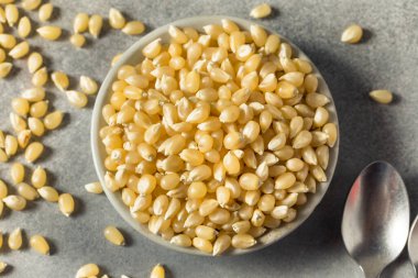 Dry Organic White Popcorn Kernels in a Bowl
