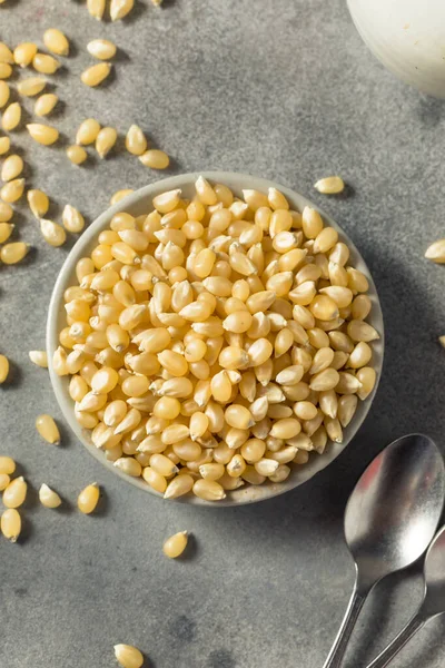 Dry Organic White Popcorn Kernels Bowl — Zdjęcie stockowe