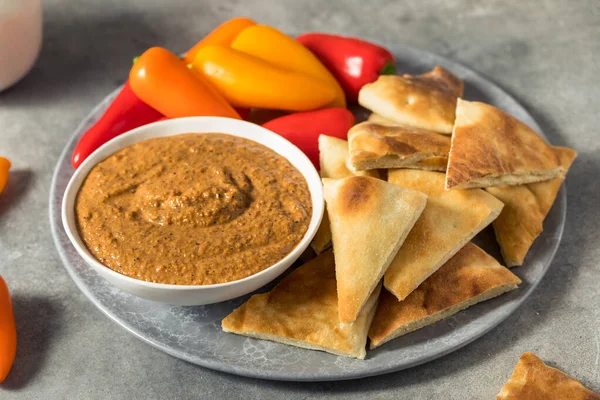 Healthy Homemade Muhammara Dip Pita Peppers — Stok fotoğraf