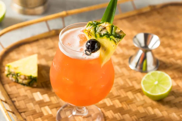 Boozy Cold Rum Runner Cocktail Cherry Pineapple — 스톡 사진