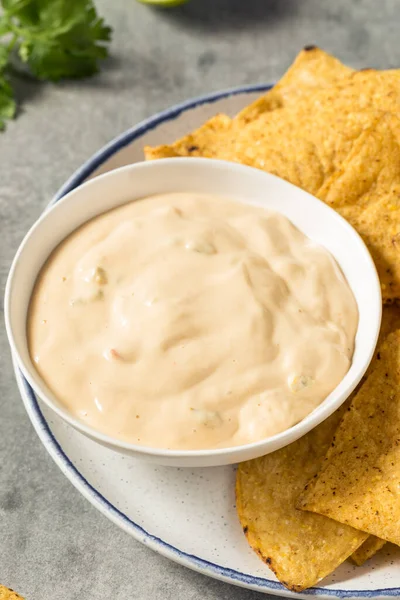 Homemade Creamy White Queso Dip Tortilla Chips — ストック写真