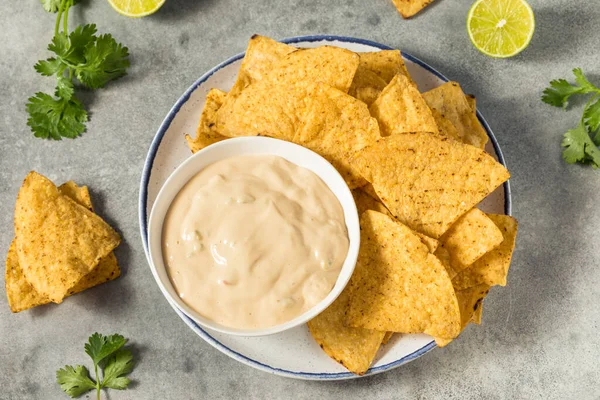 Homemade Creamy White Queso Dip with Tortilla Chips
