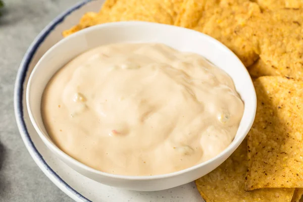 Homemade Creamy White Queso Dip Tortilla Chips — Stock Photo, Image