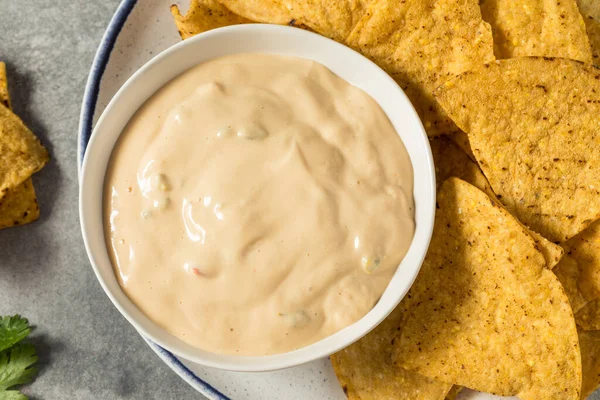 Homemade Creamy White Queso Dip Tortilla Chips — Stockfoto