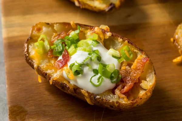 Homemade Loaded Crispy Potato Skins with Sour Cream and Bacon