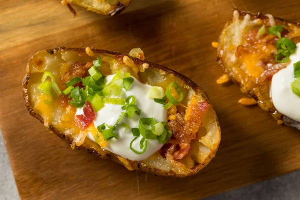 Homemade Loaded Crispy Potato Skins with Sour Cream and Bacon