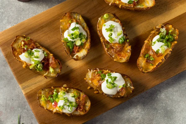 Homemade Loaded Crispy Potato Skins with Sour Cream and Bacon