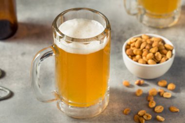 Boozy Refreshing Cold Craft Beer in a Mug with Nuts