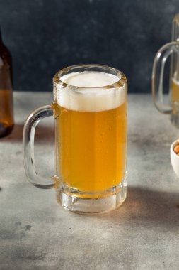Boozy Refreshing Cold Craft Beer in a Mug with Nuts