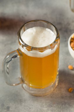 Boozy Refreshing Cold Craft Beer in a Mug with Nuts