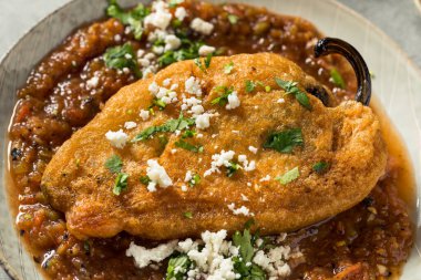 Homemade Fried Poblano Chili Relleno Stuffed with Cheese
