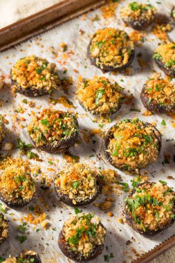 Homemade Stuffed Mushroom Appetizer with Cheese and Breadcrumbs