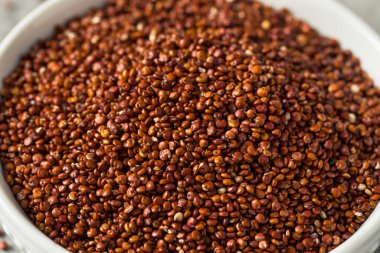 Kase içinde çiğ organik kırmızı kinoa tohumu