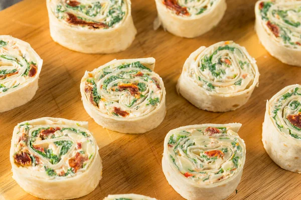 Homemade Pinwheel Tortilla Appetizers Cream Cheese Spinach — Stock Photo, Image