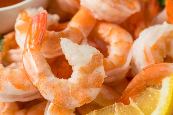 Hausgemachter Kalter Shrimp Cocktail Mit Zitrone Und Soße — Stockfoto