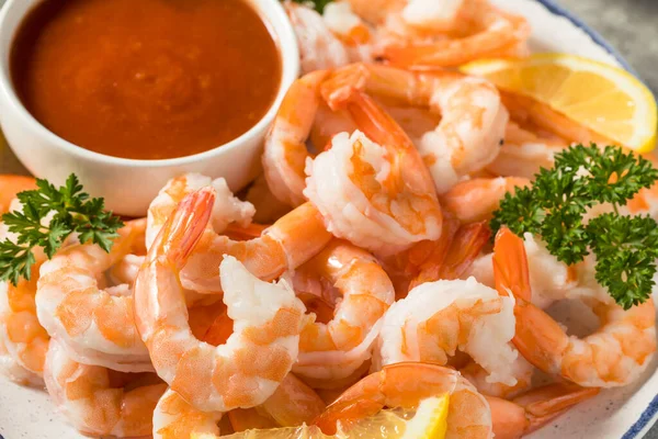 Cóctel Casero Camarones Fríos Con Limón Salsa — Foto de Stock