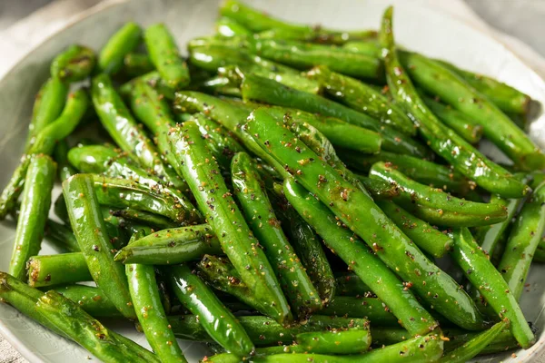 Homemade Sauteed Green Beans Salt Pepper — Stock Photo, Image