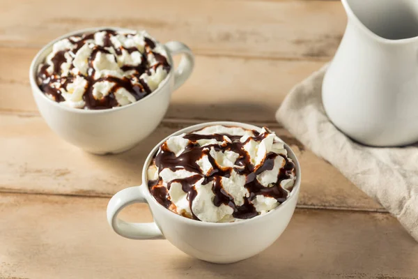 Warm Sweet Hot Mocha Coffee Whipped Cream Chocolate — Stock Photo, Image