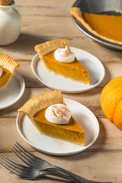 Hausgemachter Thanksgiving Kürbiskuchen Mit Schlagsahne Und Gewürz — Stockfoto