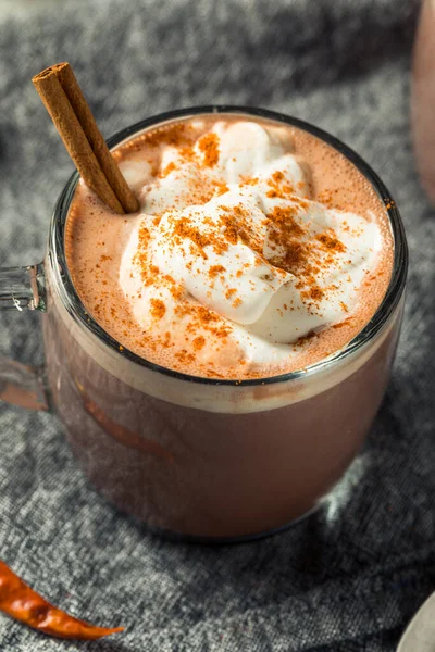Hemlagad Kryddig Mexikansk Varm Kakao Choklad Med Kanel Och Cayenne — Stockfoto