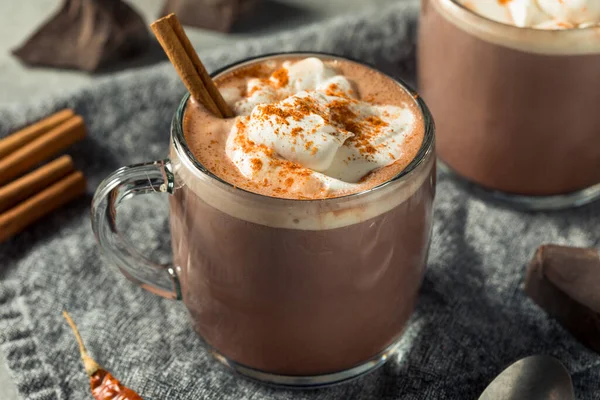 Homemade Spicy Mexican Hot Cocoa Chocolate Cinnamon Cayenne — 스톡 사진