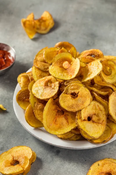 Batatas Fritas Corte Espiral Caseiras Com Sal Ketchup — Fotografia de Stock
