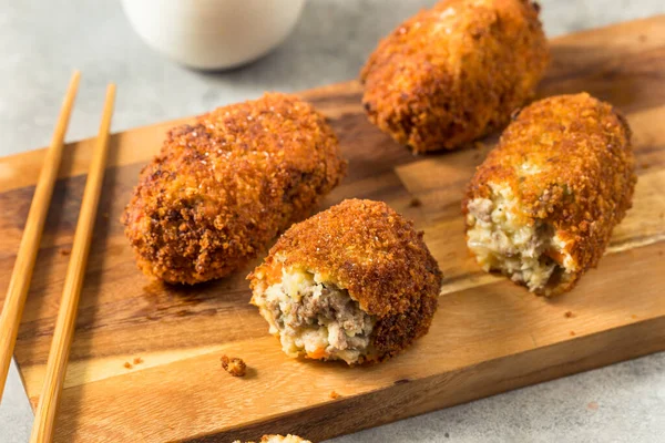 Croqueta Korokke Carne Japonesa Casera Con Panko Patata — Foto de Stock