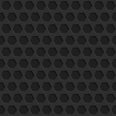 Siyah renklerde altıgen delikleri olan soyut dikişsiz desen