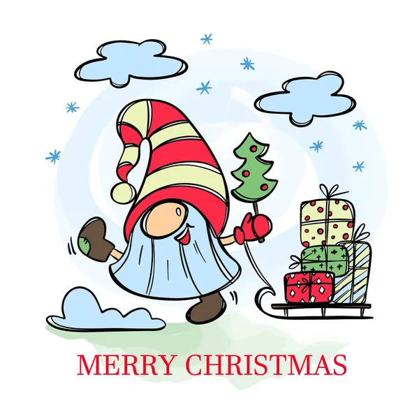 Santa 2022 Симпатичний Карлик Несе Подарунки Новий Рік Веселий Різдвяний Ліцензійні Стокові Ілюстрації