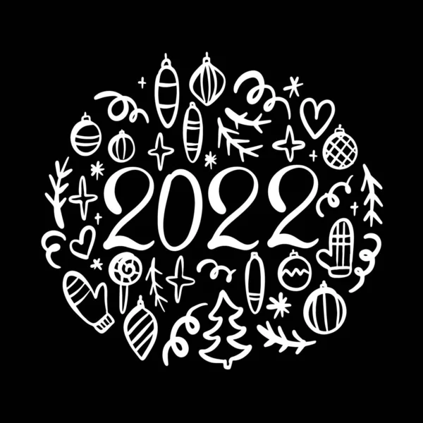 2022 Christmas Print Doodle Symbols Decoración Tarjeta Felicitación Año Nuevo Vector De Stock