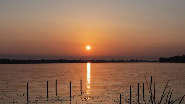 Pôr Sol Lago Superior Mantova — Fotografia de Stock