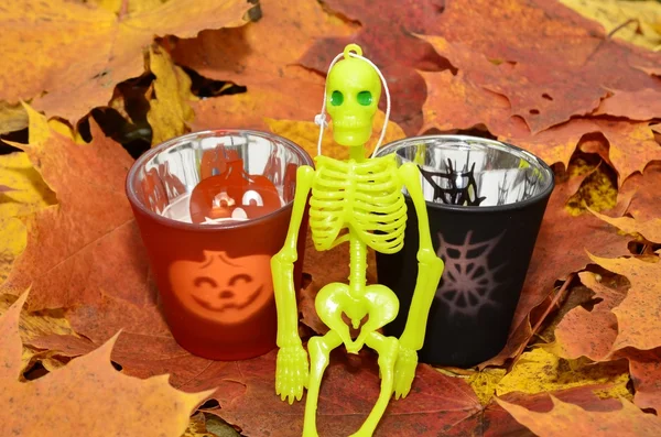 Halloween lantern and a skeleton — Stock Photo, Image