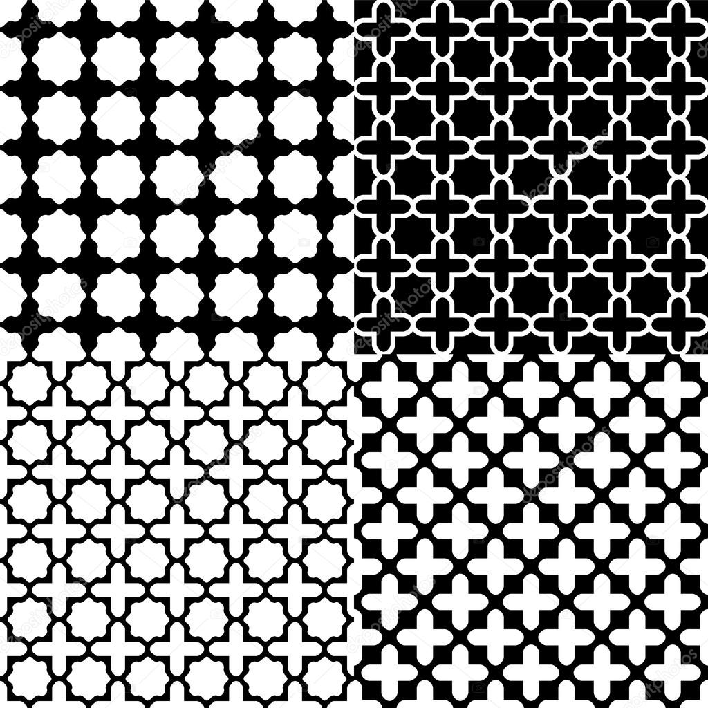 Moroccan black and white seamless patterns set, vector — Stock Vector ...