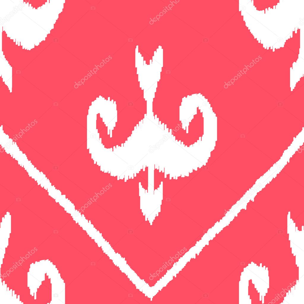 Middle east traditional ikat fabric seamless pattern in pink and white