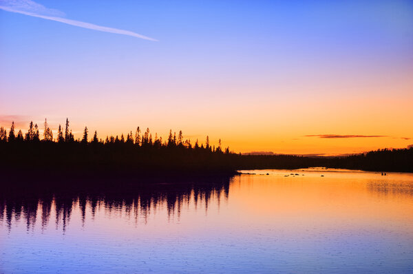 Sunset on the river Umba. Kola Peninsula