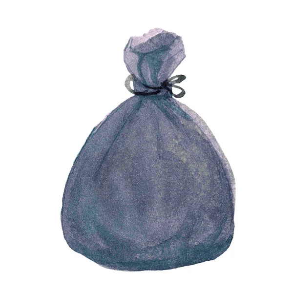 Ακουαρέλα Πλαστική Σακούλα Σκουπίδια Μαύρο Απομονώνονται Ένα Λευκό Απορρίμματα Απορριμμάτων — Φωτογραφία Αρχείου
