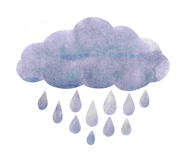 Ciemna Chmura Deszcz Akwarela Ręcznie Rysowane Deszcz Chmurą Porze Deszczowej — Zdjęcie stockowe