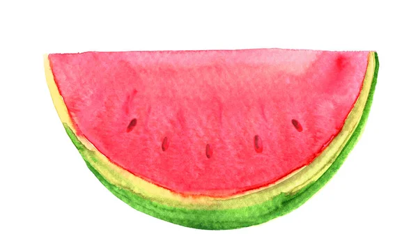Vattenmelon Skiva Akvarell Isolerad Vit Vattenmelon Hand Dras För Klistermärke — Stockfoto