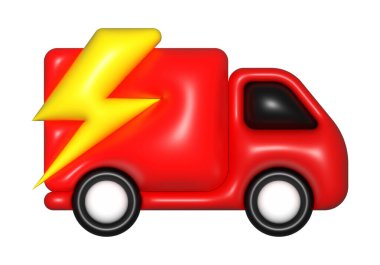 kırmızı teslimat arabası 3D, simge, ücretsiz nakliye, hızlı teslimat