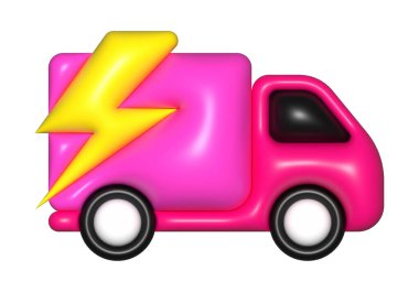 Pembe minibüs 3D, ikon, ücretsiz nakliye, hızlı teslimat.