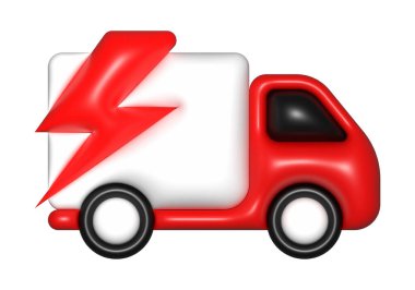 kırmızı teslimat arabası 3D, simge, ücretsiz nakliye, hızlı teslimat