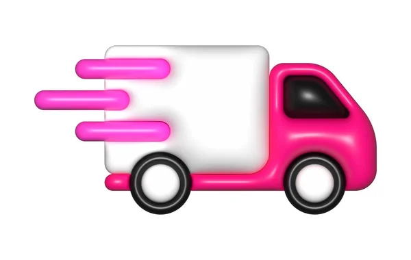 Pink Delivery Car Van Icon Free Shipping Fast Delivery — Stockfoto