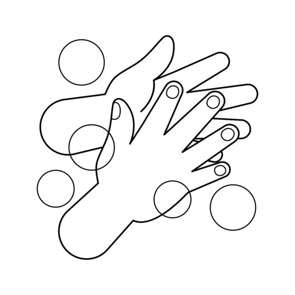 Hand Washing Soap Bubbles Hand Wash Outline Hand Wash Cartoon — Stock Vector
