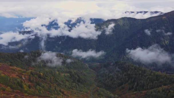 Sabah Sisli Bulutlu Dağ Vadisi Hava Görüntüleri — Stok video