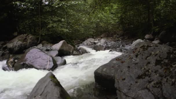 Ποταμός Που Ρέει Γρήγορα Από Μια Οροσειρά Κοντινό Πλάνο Των — Αρχείο Βίντεο