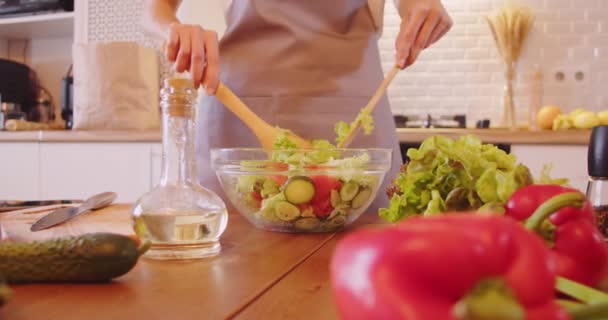 Frau Bereitet Gemüsegericht Vegetarierin Kocht Gesunde Kost Moderner Küche — Stockvideo