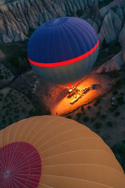 Hot Air Balloons Take Cappadocia Landscape Aerial View Goreme National — Stock Photo, Image