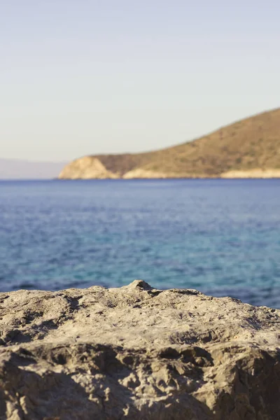 Єдестал Або Подіум Означає Екзибіт Природний Камінь Подіум Морським Узбережжям — стокове фото