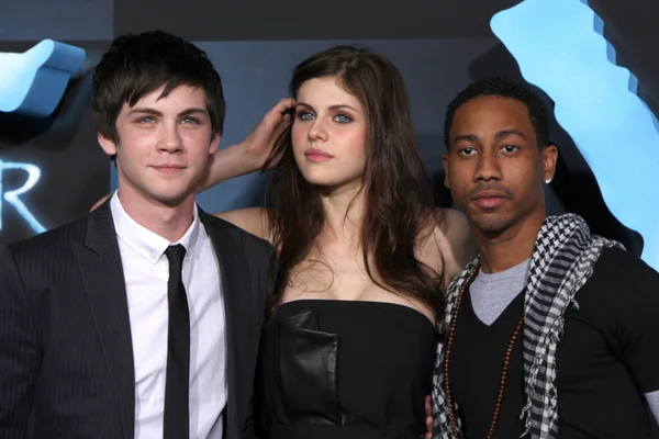 Logan Lerman, Alexandra Daddario e Brandon T. Jackson — Fotografia de Stock